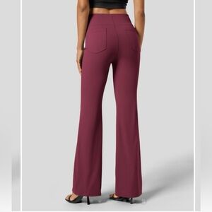 Halara High Rise Back Pocket Flared Leggings Burgundy Work Pants Women's S P